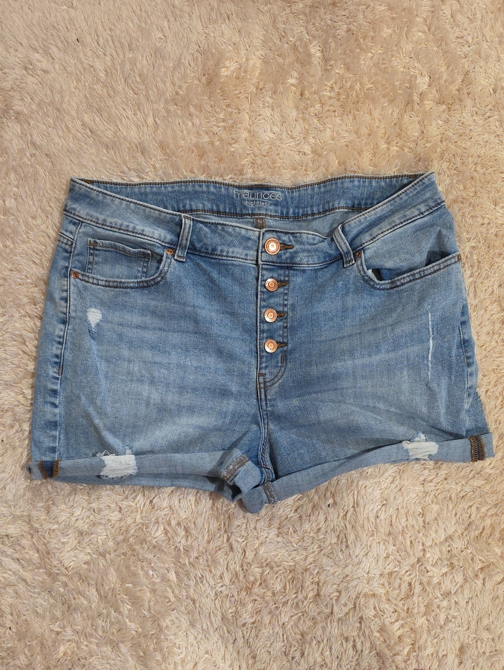 Maurices Light Blue Distressed Button-Fly Jean Shorts